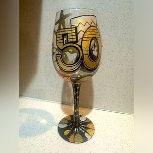 “50” Lolita Love My Wine Glass “Cheers to 50” Hand Painted Wine Glass